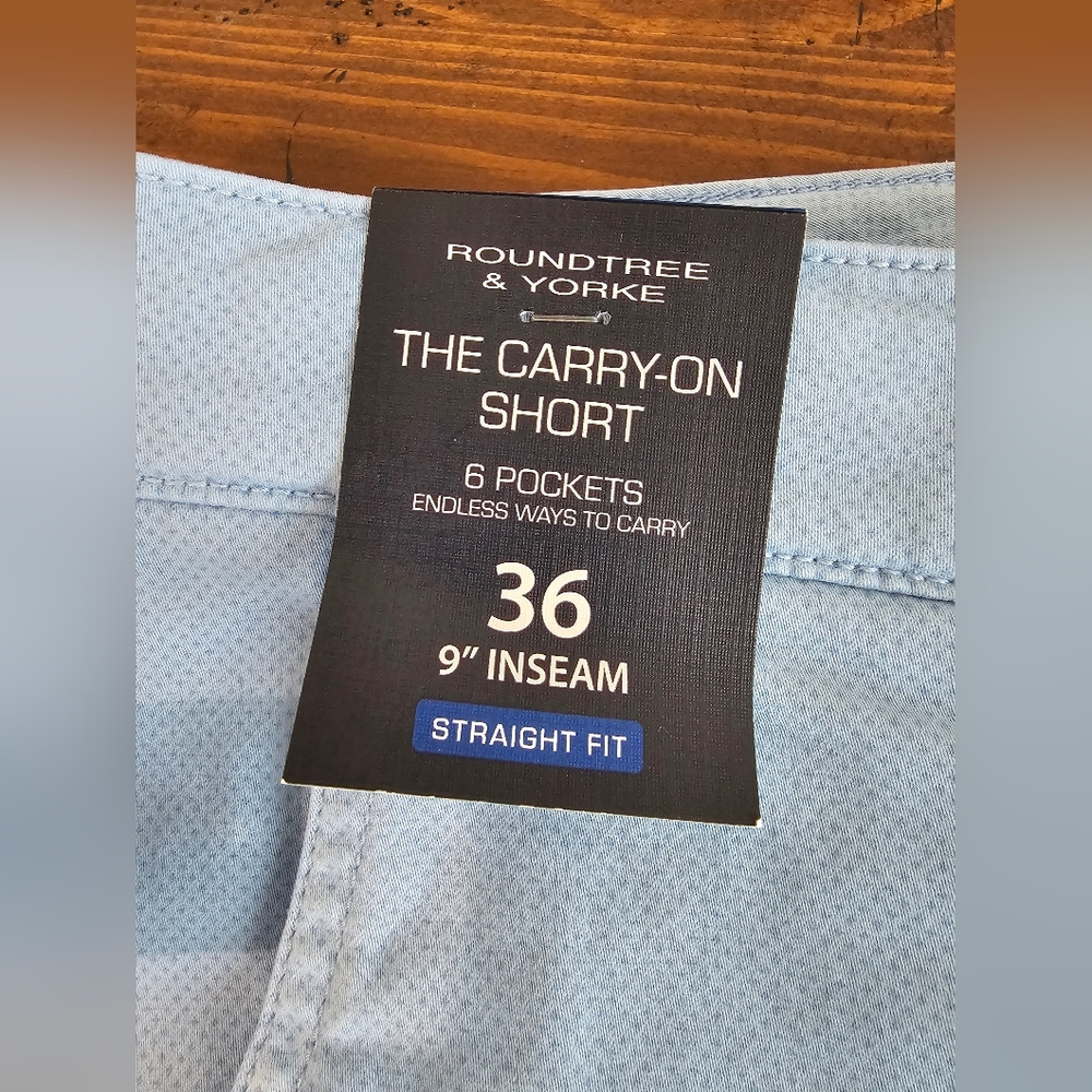 Icy Blue Flat Front Mens Travel Carry-On Shorts Sz 36, 38, 40, 42 W/ 9" Inseam - Picture 5 of 10